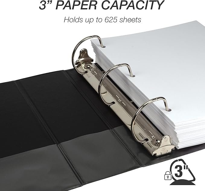 Samsill Durable 3 inch 3 Ring Binder, Made in USA, D Ring Binder, FSC 100% Recycled Chipboard, Black, 12 Pack