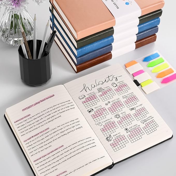 Lined Journal Notebook, Large A5 Hardcover Leather Journal, 312 Numbered Pages Work Notebook, 100gsm No Bleed Paper, College Ruled Notebook for Women Men School Office, 5.75" x 8.38", Burgundy