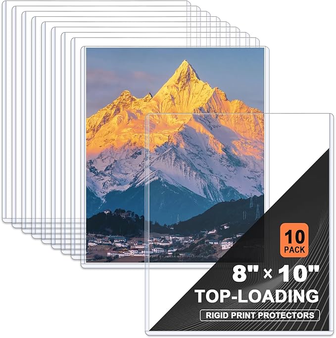 Ndsox 10 Pack 8" x 10" Rigid Print Protectors Clear Hard Plastic Sheet Protectors Top Loading for Photographs, Photo Papers, Posters, Prints, Birth Certificates, Heavy Duty No-Hole Rigid Photo Sleeves