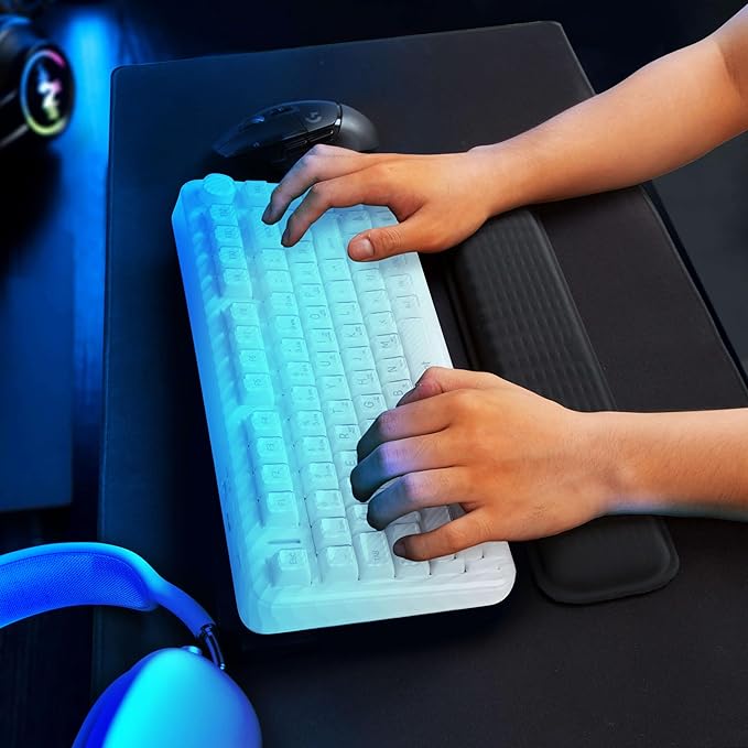 MEKASS Keyboard Wrist Rest for 60% Compact Keyboard, Ergonomic Soft Memory Foam Wrist Support with Non-Slip Silicone Base, Keyboard Pad Relieve Wrist Pain from Laptop, Computer, Typing (Light Grey)