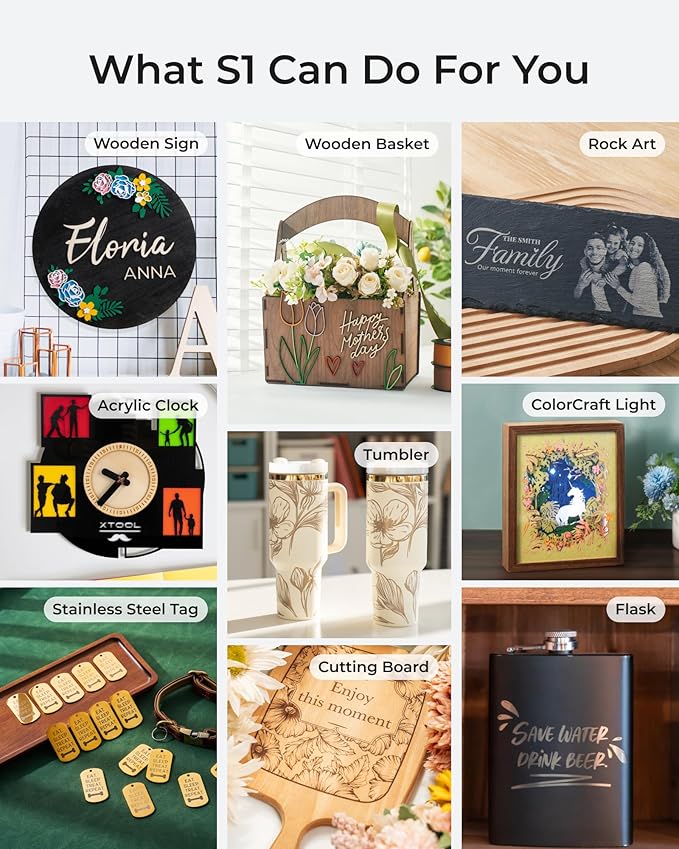 xTool S1 20W Laser Cutter and Laser Engraver for Tumblers, 23.93" x 15.16" Bed Size, 600mm/s Speed, Laser Engraving Machine, Laser Engraver for Wood and Metal, Acrylic, Big Project - Rotary Bundle