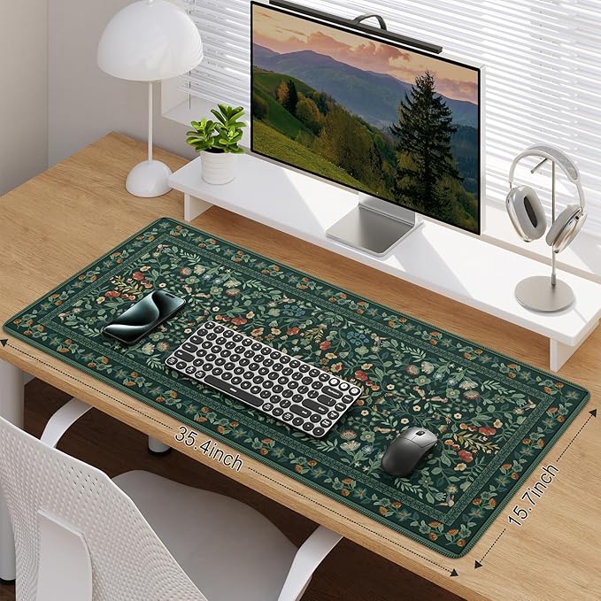 iCasso Desk Mat for Keyboard and Mouse, Large Mouse Pad, Desk Pad Mat, Anti-Slip Big Mousepad with Stitched Edges for Computer Desktop(Deep Green)