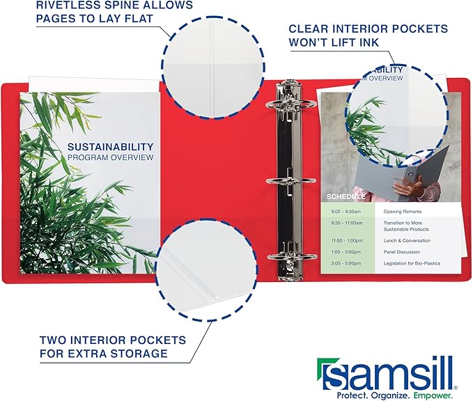 Samsill Durable 1 Inch Binder, Made in The USA, D Ring Binder, Customizable Clear View Cover, Ruby Red, Holds 225 Pages