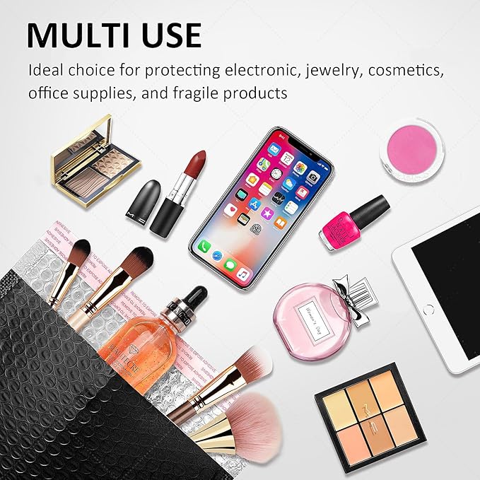 Bubble Mailers 8x12'' 100 Pack and 24PCS Fragile Stickers Black Thick Waterproof Padded Poly Envelopes Bubble Wrap Mailers Self Seal Shipping Bags for Mailing Small Business Homes Envelope Mailers #2