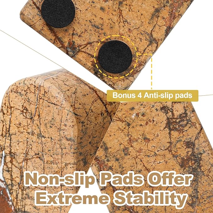 Koville Indian Natural Marble Bookends for Shelves, Decorative Book Ends, 7lbs Heavy-Duty Marble Book Holders, Bookshelf Apartment Decor for Normal Books/CD/Video Games(Rainforest Gold)