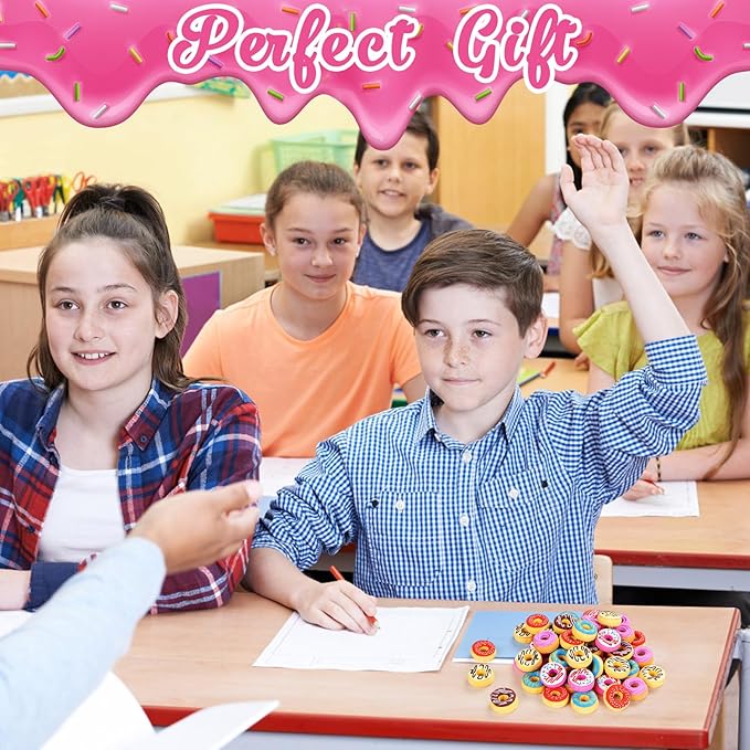 YGAOHF 50PCS 3D Cute Donut Erasers for Kids, Novelty Pencil Toppers for Candy Party Favors