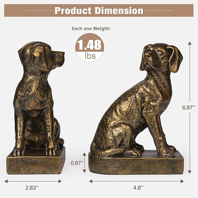Decorative Bookends for Shelves, Dog Book Ends for Heavy Books, Labrador Retriever Statues Bookends for Heavy Books with Anti-Slip Base Book Holders for Home Office Decor