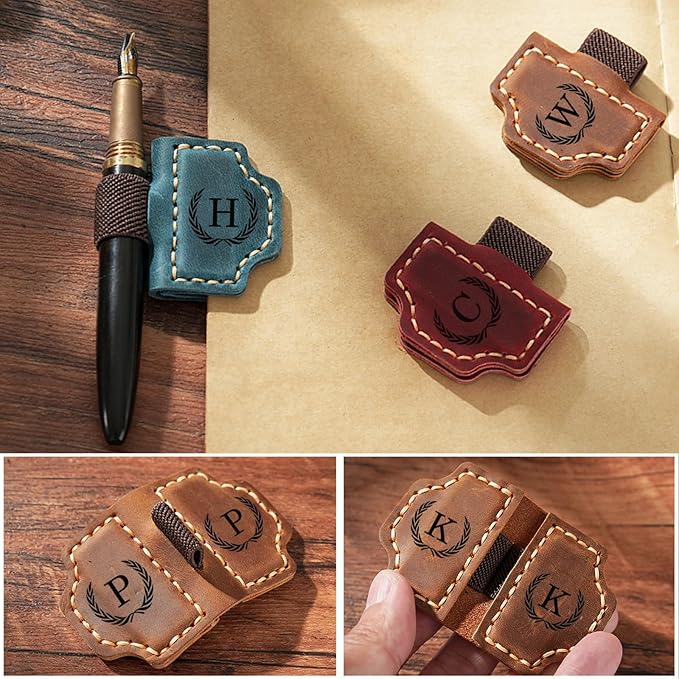 Artlaza Personalized Magnetic Leather Bookmark with Pen Holder - 26 Letters Custom Book Mark with Name Initial Engraved Book Marker for Readers, Book Lovers, Travelers - Gift for Women & Men(Red，P