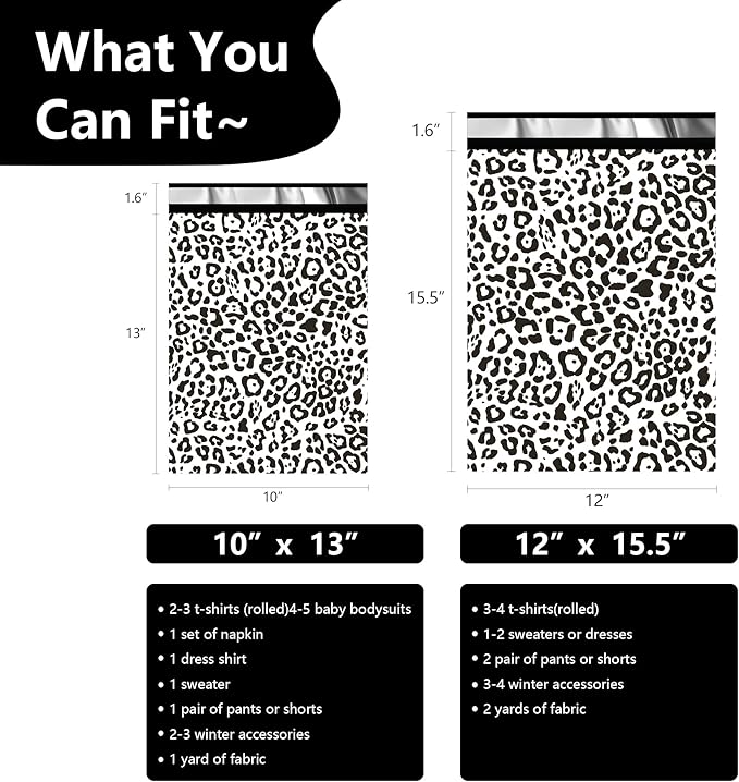 Poly Mailers 10x13 Inch 100 Pcs - Leopard Printed Shipping Bags, 2.4mil Thickness, Waterproof and Tear Resistant Mailing Envelopes, Self-Sealing Packaging Bags for Small Business