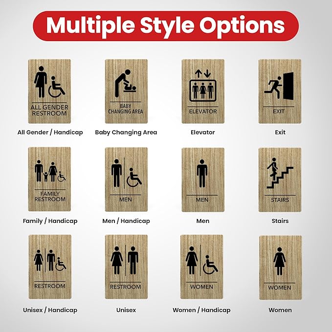 Promot Family Restroom Sign – ADA Braille Bathroom Sign for Business, Self-Adhesive, 9" x 6", Commercial Door Signage, Office Wall Decor - Almond