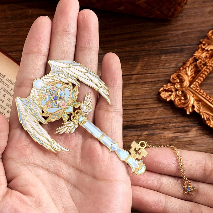 4pcs Metal Bookmarks Set for Reading Women and Men, Enchanted Floral Wing Key Magic Reading Accessories, Fantasy Book Marks Gifts for Book Lovers Readers Kids Page Holders with Flower Feather Designs