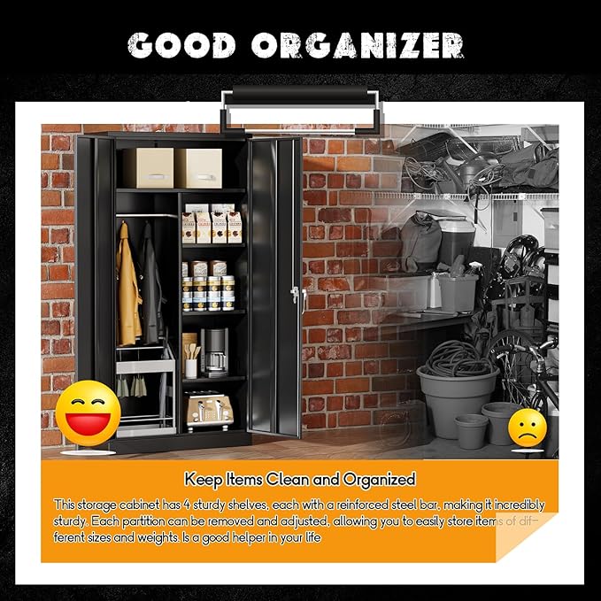 Greenvelly Metal Storage Cabinet with Lock Door,72" Locking Steel Storage Wardrobe Cabinet,Employees Locker Closet Clothing Coat Steel Wardrobe Cabinet with Hanging Rod for Garage,Home Office,Gym