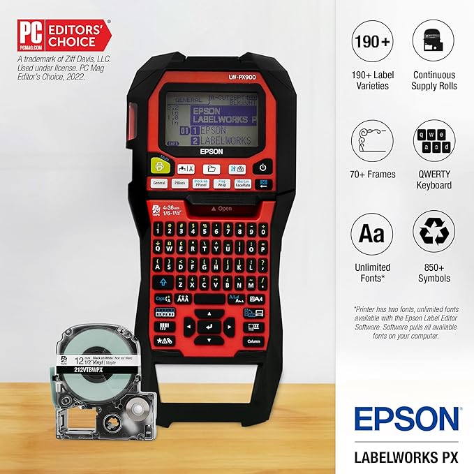 LABELWORKS Epson LW-PX900 Industrial Label Maker - Portable Handheld Label Printer Compatible with All Epson PX Tape Types