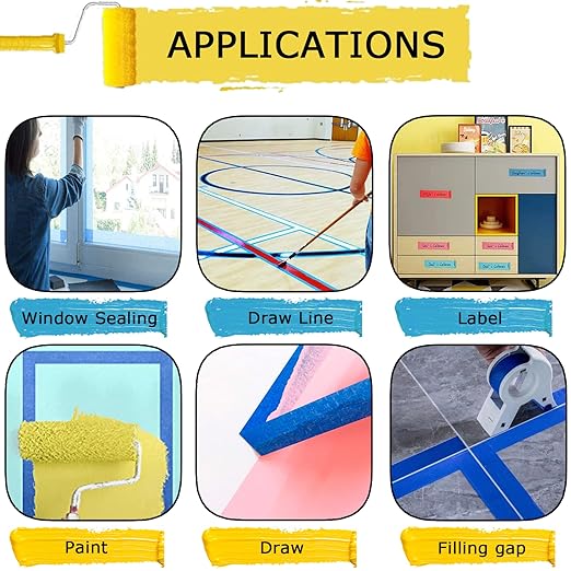 Masking Master Tape - Blue Paint Tape for Multi-Purpose Painting & Decoration (0.94in x 180.3yd, 3 Rolls) - No Residue, Easy Removal