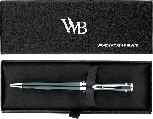 Wordsworth and Black Ballpoint Pen Green Lacquer- Stunning Luxury Pen Chrome Finish, Ink Refill, Best Gift Set for Men & Women, Refillable, Elegant, Nice Pens, Fine Point