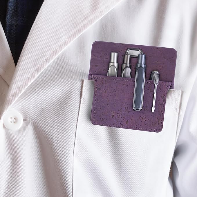 Premium Portuguese Cork Pocket Protector for Men | Multi-Use Pocket Protectors for Shirts and Lab Coats | For Pen, Pencils, Pointers, and More | 1 Pack Purple Pocket Organizer Protector