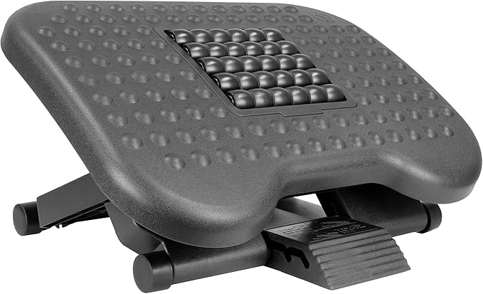 Mount-It! Ergonomic Under Desk Footrest | Massaging Foot Rest Support | Tilting Footrest with 3-Level Height Adjustment | Under Chair Office Footrest