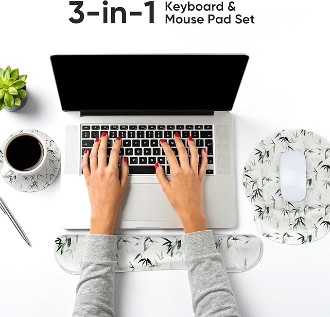 RICHEN 3 PCS Computer Mouse Pads for Desk with Coaster Set, Non-Slip Keyboard Wrist Rest and Mouse Pad Set, Ergonomic Design(YKMWR-56)