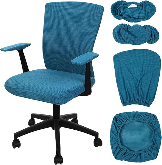 Tallew 4 Pcs Office Chair Covers Set Computer Universal Protective Stretchable Chair Seat Covers Desk Armrest Slipcovers Pads Office Cushion Backrest for Rotating(Emerald Green)