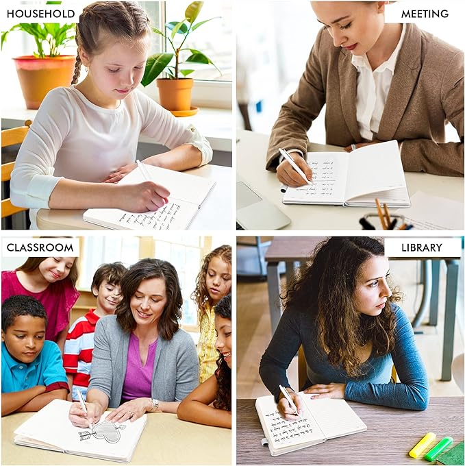 feela College Ruled Notebooks, 24 Pack Business Notebook Hardcover Lined Writing Journal with Pen Holder for Men Women Note Taking, with 24 Black Pens, 120 GSM, 5.1”x8.3”, A5, White