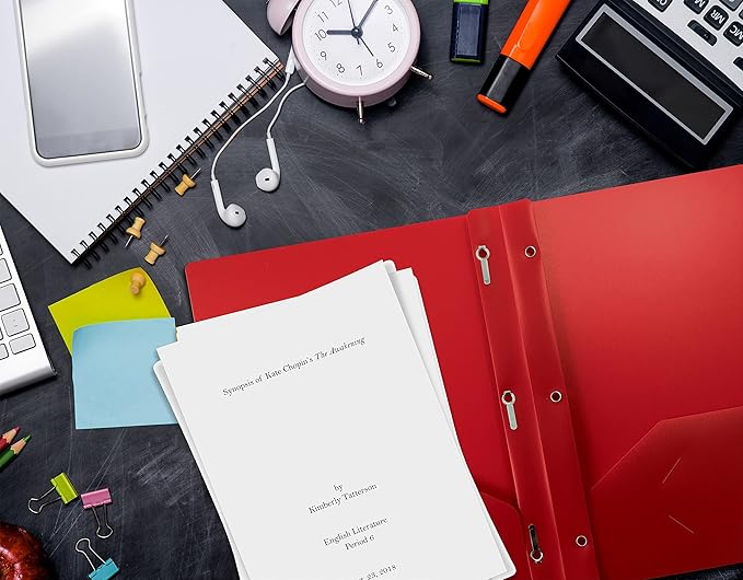 Better Office Products Red Plastic Folders with Pockets and Prongs, Letter Size, 24 Pack, Heavyweight Poly Prong Folders, Red Plastic with 3 Metal Fastener Clips