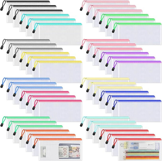 Umriox 48pcs Pencil Pouches, Mesh Bags with Zipper, A6 Size 16 Color Pencil Case Small Zipper Pouch, Zipper Bags, Waterproof Storage Pouch for Pencil, School Office and Travel Organization Supplies