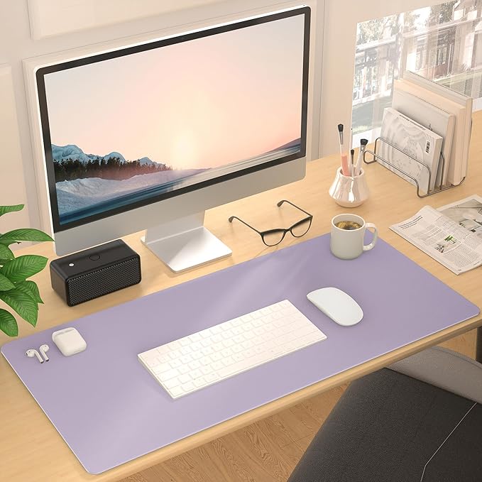 Leather Desk Pad Protector, Mouse Pad, Non-slip Computer Mat, PU Leather Office Mat for Home & Office, Waterproof Laptop Desk Blotter for Keyboard and Mouse, Violet Tulip (13.7''X23.6'')