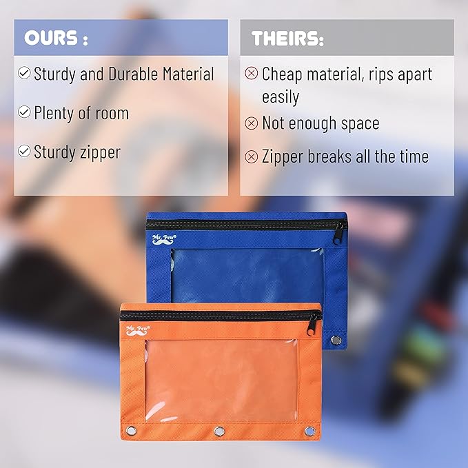 Mr. Pen - Pencil Pouch, Blue and Orange, 2 Fabric Pencil Pouches, Binder Pockets, Pencil Case, Binder Pouch, Pencil Bags, Pencil Pouch 3 Ring, Pencil Bags with Zipper, Zippered Pencil Pouch, Canvas