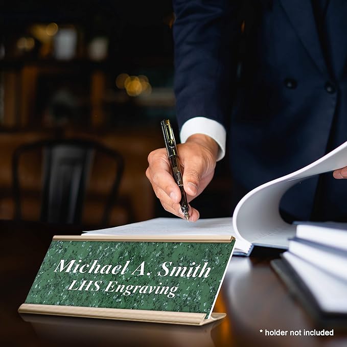 Engraved Name Plates for Door Sign Personalized Green Marble Plastic Plaque with White Letters - Made in USA 2x6 S4