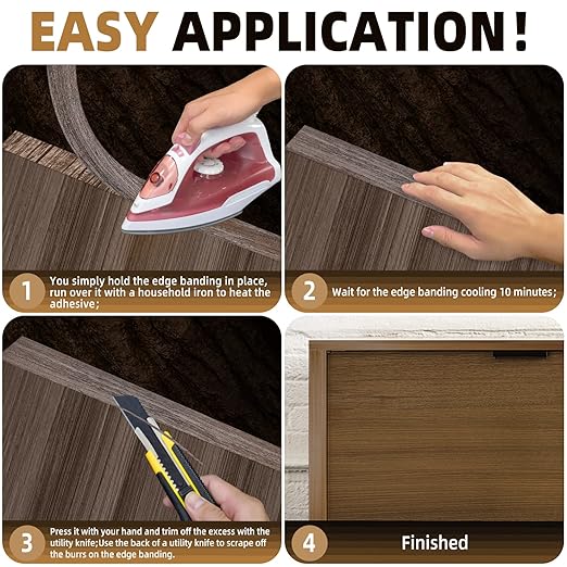 GSCIT Club Walnut Edge Banding, 3/4 inch x 250ft roll of Veneer Plywood Edge Banding Preglued Flexible, Wood Tape Banding for Cabinet Repair