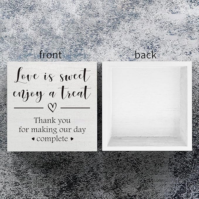 Love is Sweet Enjoy a Treat Wooden Box Sign Decorative Wedding Party Dessert Table Wood Box Sign Home Decor Rustic Square Desk Decor Sign for Shelf 5 x 5 Inches