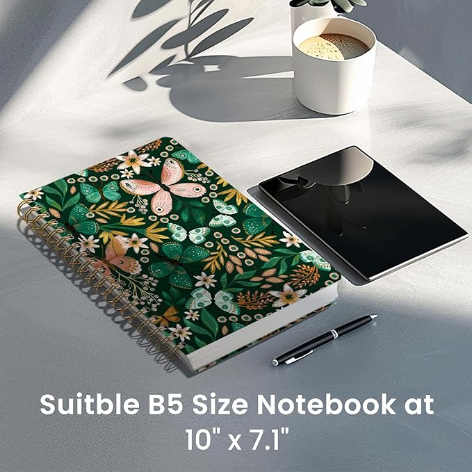 Lined Spiral Notebook Journal for Work, 300 Pages Thick B5 (7.1"x10") College Ruled Journal for Women & Writing, Hardcover Notebook for Note Taking, Perfect for Office Home School, Butterfly