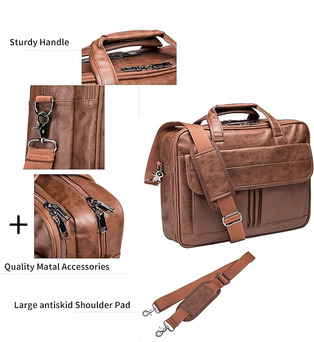 seyfocnia Men's Business Travel Briefcase Leather Handmade Messenger Bags Laptop Bag