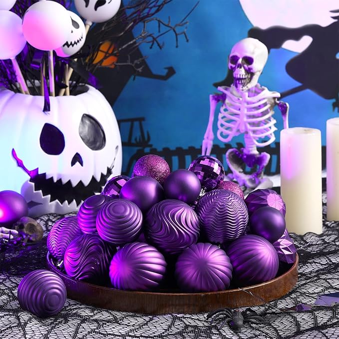 64 Pcs Purple Christmas Ball Ornaments 1.6/1.97/2.4 Inch Dark Purple Christmas Tree Decorations Shatterproof Plastic Xmas Bulbs Ornament for Tree Wreath Indoor Holiday Decor