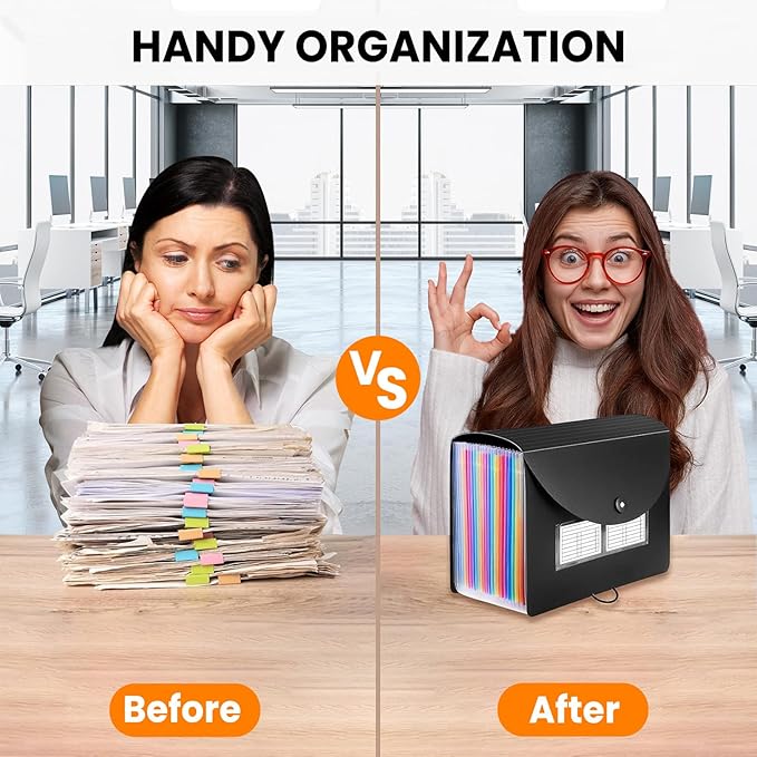 Sooez 24 Pockets Expanding File Folder with Blank Labels, According File Organizer with Expandable Cover, Desktop Accordion Folders Letter A4 Paper Document Storage Organizer, Blue