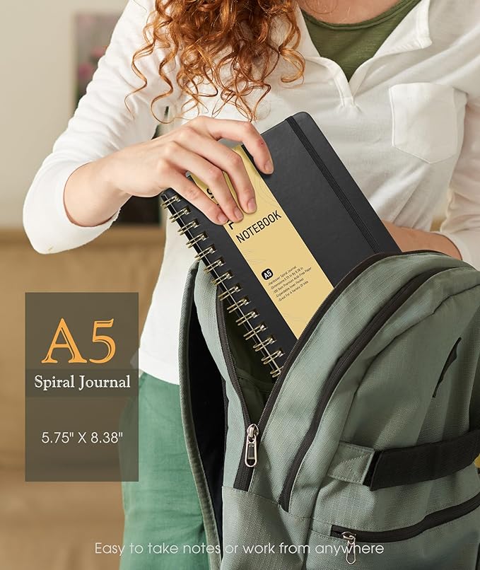 Graph Spiral Journal Notebook, A5 Hardcover Spiral Journals for Women Men, 100 GSM Graph Paper Notebooks, 150 Pages Spiral Bound Grid Notebook for Writing Note Taking Work 5.75" x 8.38" Black