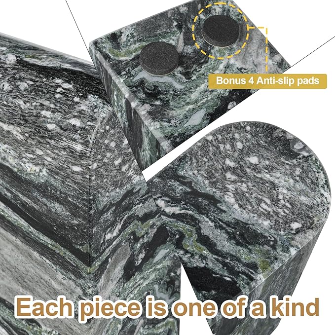 Koville South African Natural Marble Bookends for Shelves, Non-Slip Book Ends, 13LBS Ultra Heavy Duty Marble Book Holder Organizer, Apartment Decor for Movies/CD/Video Games(Olive Green)