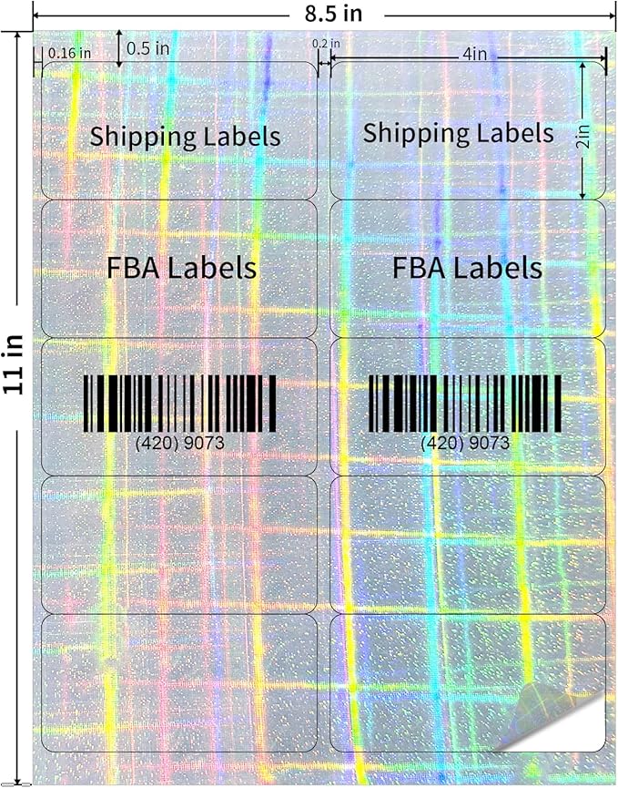 STARLIBOO Shipping Labels Stickers, 2"×4" Printable Holographic Mailing Labels for Laser/Inkjet Printing, Permanent Adhesive Sticker (Holographic Shiny)