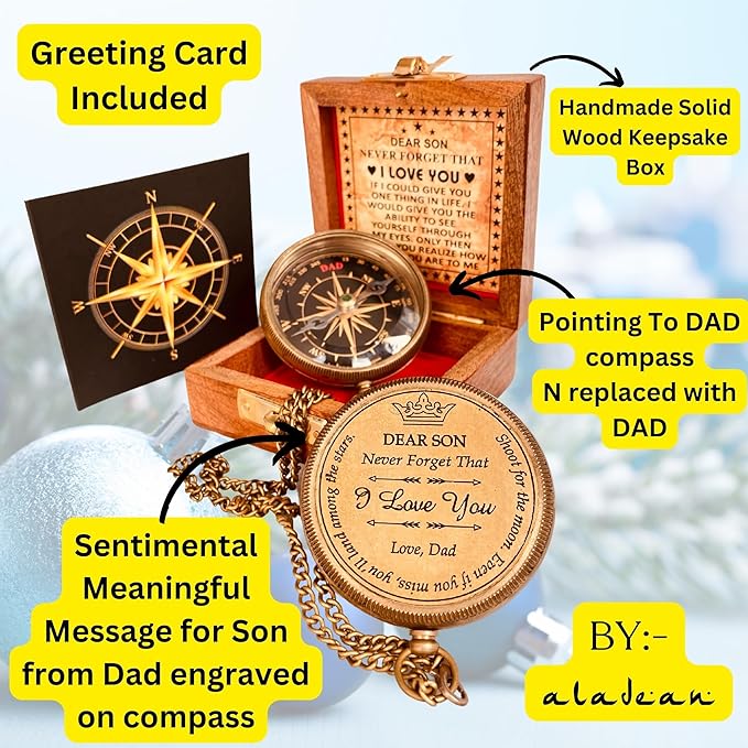 Gift for Son from Mom Dad | Engraved Compass 2" - Father to Son Gifts, Mom to Son Gifts for Graduation 2025, Birthday Baptism Confirmation Communion