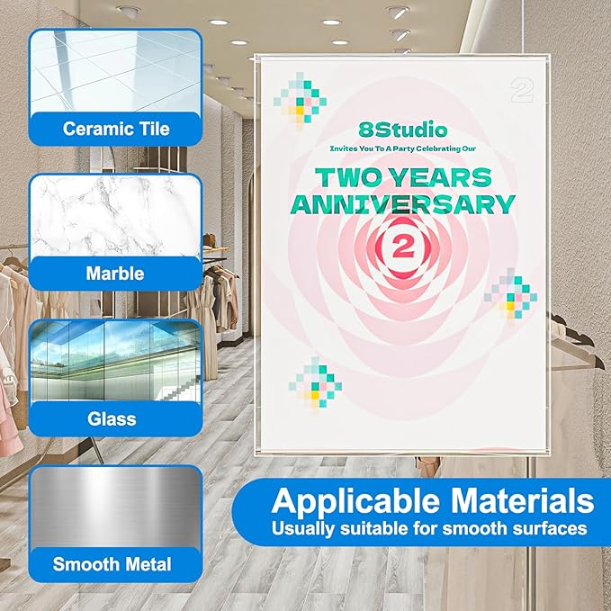 12 Pcs Acrylic Sign Holder 8.5 x 11, Vertical Wall Mount Sign Holders with Adhesive, Clear Plastic Frames Paper Display Sign Holders for Office, Home, Store, Restaurant - No Drilling