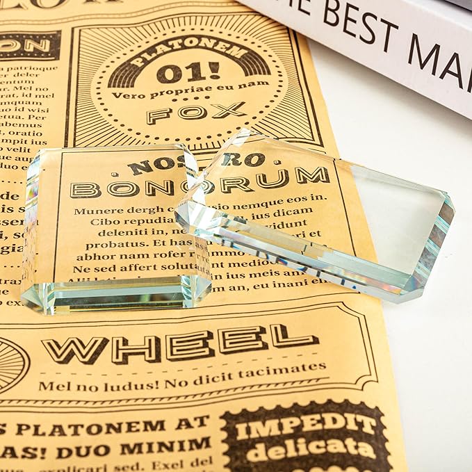 Set of 2 Rectangular Glass Paperweight Blocks - Clear Glass Paper Weights - Glass Block Decor Tiles for Office, Home Crafts, Projects, Ornaments (A)