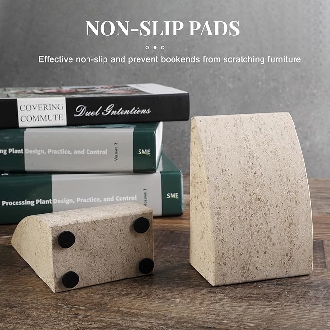 Koville Marble Bookends for Shelves, Large Bookends for Heavy Books, Non-Slip Heavy Duty Book Stopper for CD/Movies, Aesthetic Decorative Bookends for Shelves Table Home Decor(Brown)