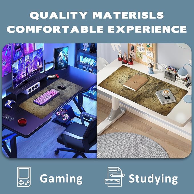 Large Mouse Pad Retro Map Extended Gaming Mouse Pad Non-Slip Desk Mat with Stitched Edge Laptop Computer Keyboard Mousepad for Office Home 35.4" x 15.7"