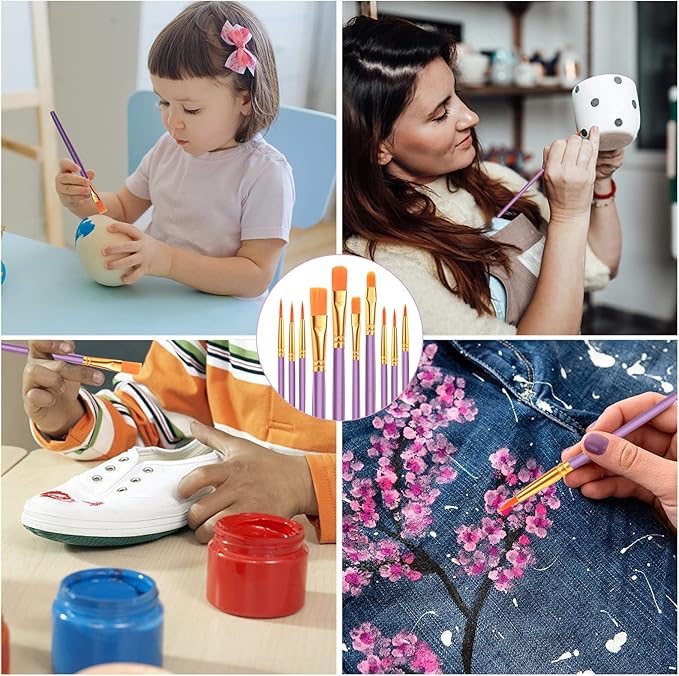 ESRICH Acrylic Paint Brushes Set, 16Packs/160 Pcs, Suitable for Acrylic, Oil, Watercolor,Rock Body Face Nail Art,Perfect Suit of Art Painting, Best Gift for Kids Adult Drawing, Purple