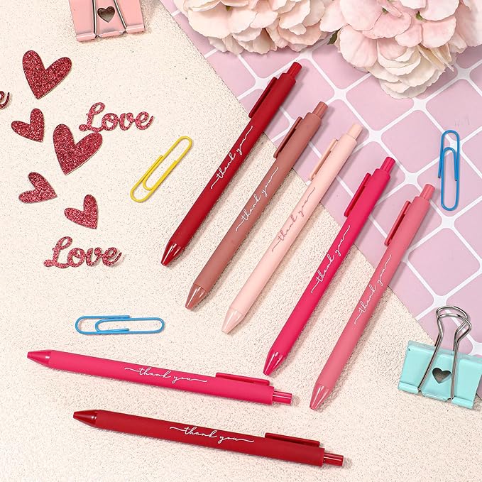 30pcs Thank You Pens Bulk Cute Multicolor Ballpoint Pen for Men Women Server Accessories Employee Holiday Appreciation Gifts for Teacher Office Back to School Party Favor (Valentine Color)