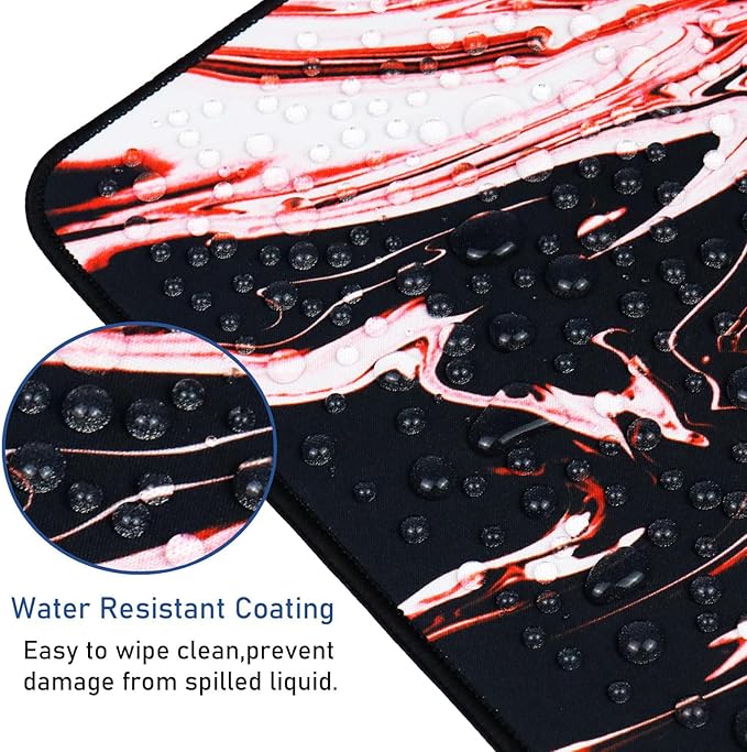 Large Extended Mouse Pad with Stitched Edges, Durable Non-Slip Natural Rubber Base, Waterproof Computer Keyboard Pad Mat for Esports Pros/Gamer/Desktop/Office/Home - Marble Red