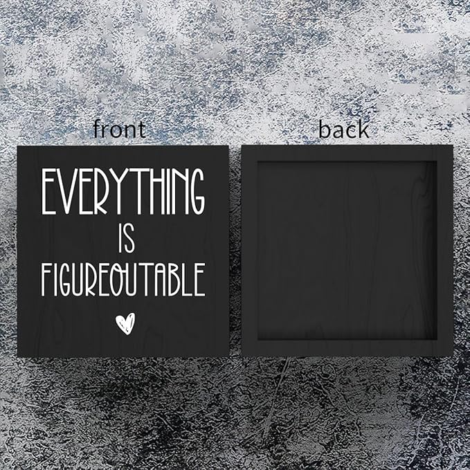 mmiishe Everything Is Figureoutable Wooden Box Sign Decorative Inspirational Farmhouse Wood Box Sign Home Office Decor Motivational Gift Rustic Square Desk Decor Sign for Shelf 5 x 5 Inches-506