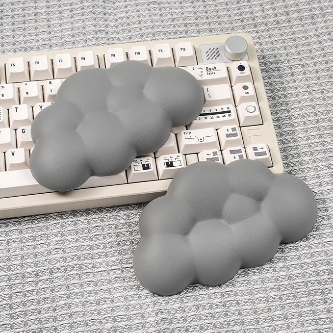 Cloud Wrist Rest Cushion for Mouse Ergonomic PU Leather Mouse Wrist Support Pad with Anti-Skid Base, Desk Elbow Rest Pad for Nail Tech Office School Home Laptop Computer (Grey,2pcs)