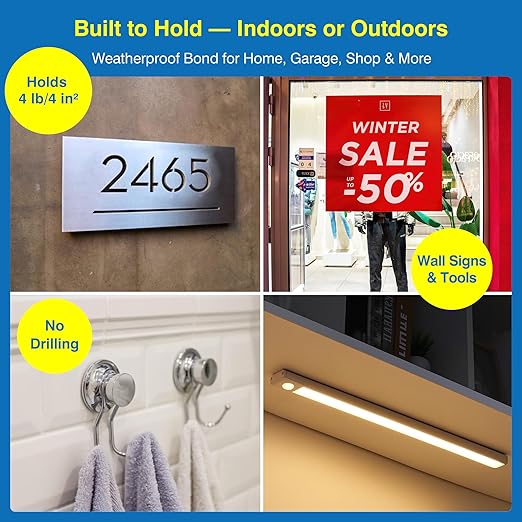 Tapsi Double-Sided Tape Heavy Duty – 1" × 9.85FT Removable Mounting Tape with Adhesion Promoters – Damage-Free Wall Hanging Strips for Pictures, Posters, LED Lights, Car Trim & Painted Concrete