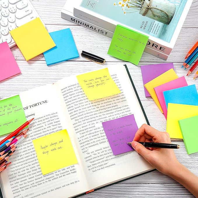 Leinuosen 48 Pack Sticky Notes 3 x 3 Inches Cute Sticky Notes Bright Colors Self Stick Pads Memo Easy to Post for Home Desk Office Notebook, Message Reminder, Stationary Supplies Office Supplies